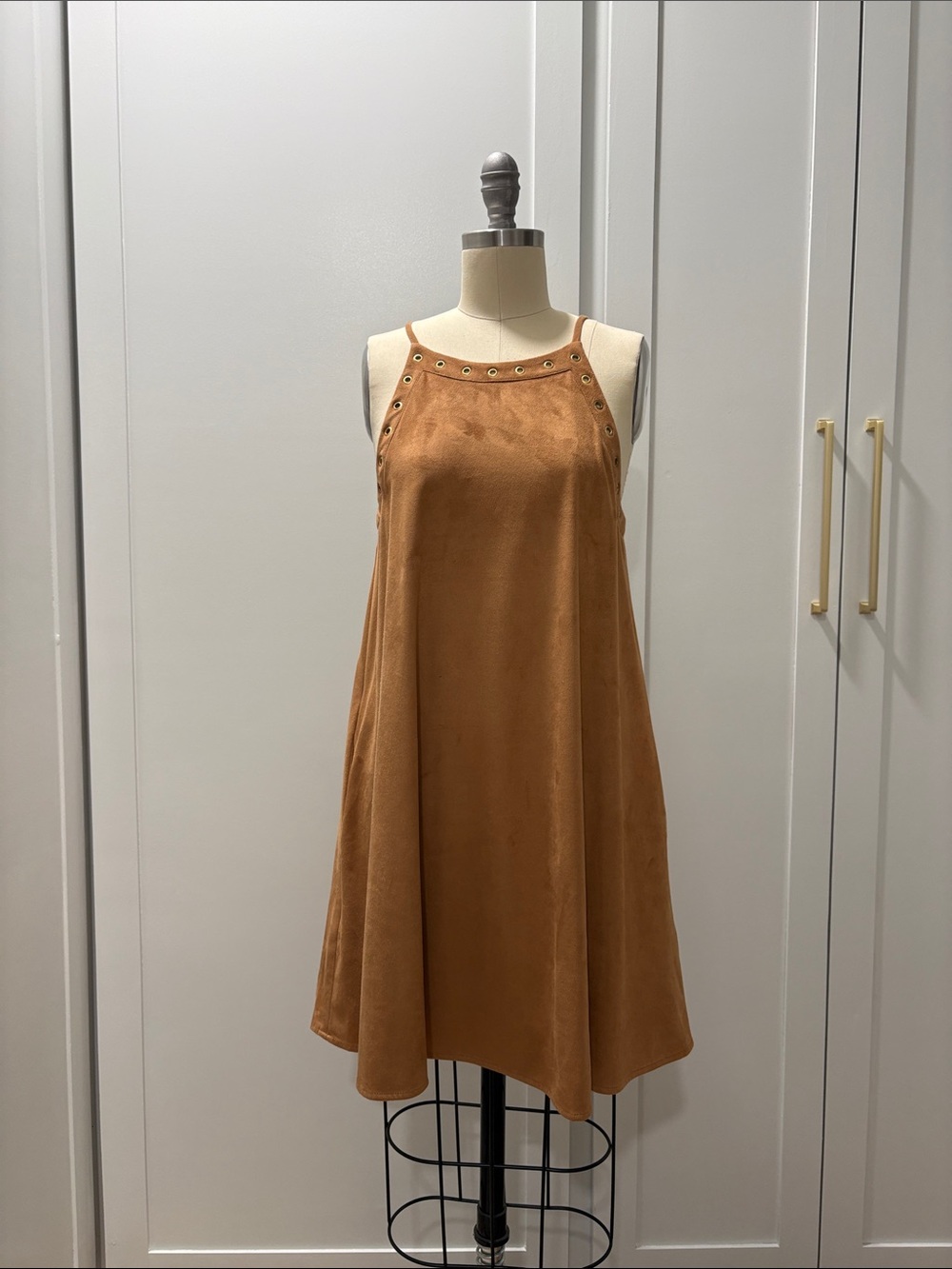 Gianni Bini Suede-Look Tan Grommet Mini Dress
